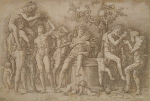 带有大桶葡萄酒的Bacchanal，1470-90 作者 安德里亚·曼特尼亚（Andrea Mantegna）