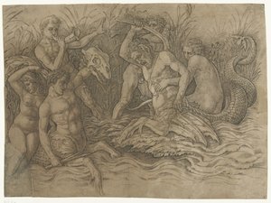 背着海神的三体人之间的战斗
海神之战 作者 安德里亚·曼特尼亚（Andrea Mantegna）