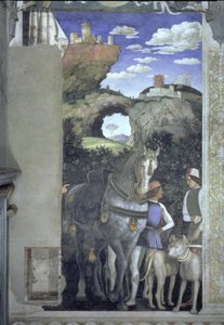 马和新郎与猎犬，从相机degli Sposi或相机Picta，1465-74壁画细节78449 作者 安德里亚·曼特尼亚（Andrea Mantegna）