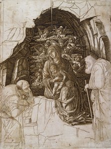 贤士的崇拜：石窟中的处女，约1475年至80年 作者 安德里亚·曼特尼亚（Andrea Mantegna）