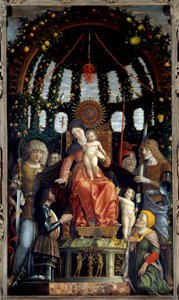 胜利圣母 (Victory Altarpiece) (Madonna della Vittoria)。 代表圣母玛利亚：圣迈克尔、圣乔治、圣隆金和圣安德烈。 这幅画的赞助人，曼图亚侯爵，弗朗索瓦二世·德·冈萨格（Francesco II Gonzaga）（ 作者 安德里亚·曼特尼亚（Andrea Mantegna）