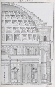 万神殿的横截面，插图来自帕拉迪奥写的&39;I Quattro Libri dell&39;Architettura&39;的传真副本，最初出版1570