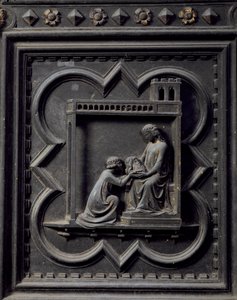 Salome将施洗者圣约翰的头颅带到她的母亲Herodias，Herod的妻子，San Giovanni洗礼堂南门的第十八小组，1336（青铜）