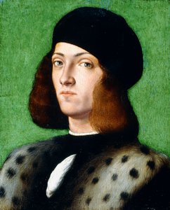 一位年轻的绅士，半身像，戴着黑帽子和黑色外套的肖像，1506年