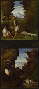 来自Tebaldeos贵族的场面。提尔西斯（Thyrsis）找到达蒙尸体1510 作者 安德里亚·普雷维塔利（Andrea Previtali）