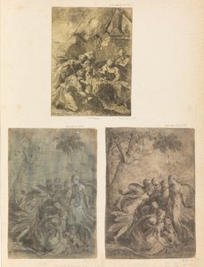 牧羊人的崇拜，摩西被救出尼罗河，约1540-44。 作者 安德里亚·夏维亚（Andrea Schiavone）