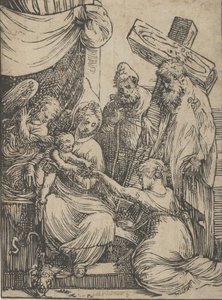 圣凯瑟琳的婚姻，1550-60。 作者 安德里亚·夏维亚（Andrea Schiavone）