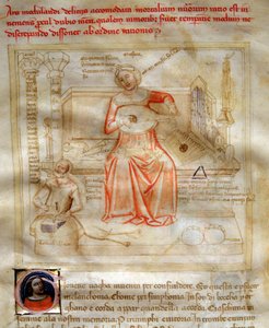 Allegorie de la Musique in “” Chansonne des sept Vertus et des sept Arts liberales destinee à Bruzio Visconti” (La Canzone delle Virtu e delle Scienze) by Bartolomeo di Bartoli. Watercolour by Andrea di Bartoli (active between 1358 and 1368) (ms. 599, fol. 作者 安德里亚·德·巴托利