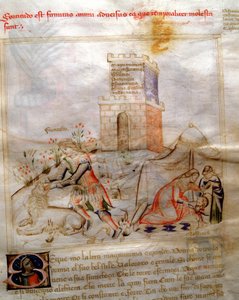 Bartolomeo di Baartoli 在“C Chansonne des sept Vertus et des sept Arts liberoux destinee a Bruzio Visconti”（美德与科学之歌）中与参孙撕裂狮子和朱迪思斩首赫罗弗尼的勇气寓言。 安德烈的水彩画 作者 安德里亚·德·巴托利