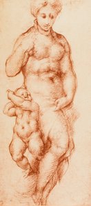 由Pontormo绘制的慈善机构，以前归功于Andrea del Sarto。内阁图纸和版画，乌菲齐画廊，佛罗伦萨 作者 安德里亚·德尔·萨托（Andrea del Sarto）
