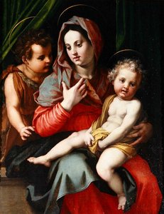 圣母玛利亚和圣约翰的孩子（板面油画 作者 安德里亚·德尔·萨托（Andrea del Sarto）