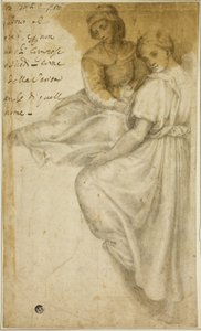 圣安妮和站立的妇女与 Salver 作者 安德里亚·德尔·萨托（Andrea del Sarto）