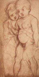 研究两个小天使;由Andrea del Sarto绘制。内阁图纸和版画，乌菲齐画廊，佛罗伦萨 作者 安德里亚·德尔·萨托（Andrea del Sarto）
