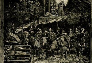 骑马，死亡凯旋的细节，安德里亚·奥尔卡尼亚（Andrea Orcagna，约 1315-1368 年）的壁画，意大利托斯卡纳比萨，木刻取自 Le cento citta d