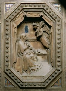 帐幕，圣母报喜的细节，1359石头 作者 Andrea di Cione Orcagna