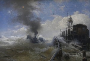 猛拉在大浪离开奥斯坦德港口。 1878年 作者 Andreas Achenbach