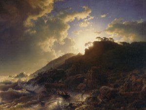 一场暴风雨后的日落在西西里岛的海岸，1853年。