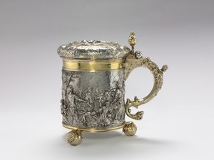 罐子，16世纪末（切割和缝合银片，重塑和鏤空装饰，铸造手柄和脚，部分镀金）。 作者 安德烈亚斯·布拉希费尔特（Andreas Brachfeldt）