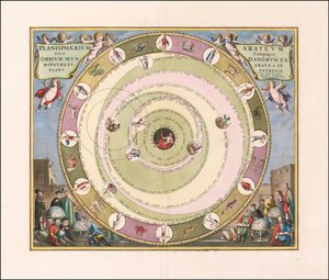 1660 年天体图，展示希腊天文学家阿拉图斯的宇宙模型 作者 安德鲁·塞拉瑞斯