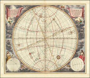 1660 年天体图，说明正球（赤道坐标系）和斜球（黄道坐标系）的运动情况 作者 安德鲁·塞拉瑞斯