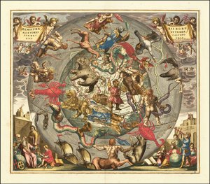 1708 年天体图 - Haemisphaerii Borealis Coeli et Terrae Sphaeri Cascenographia 作者 安德鲁·塞拉瑞斯