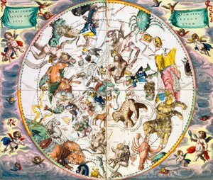 显示十二星座的天体球，1660-1661年