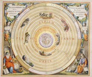 Harmonia Macrocosmica，托勒密的行星运动理论，版画，Andreas Cellarius (1596-1665)
