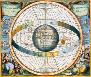 显示第谷-布拉赫围绕地球的行星轨道系统的地图，1660-1661年 作者 安德鲁·塞拉瑞斯