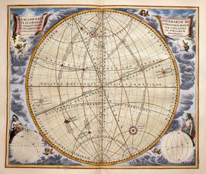 从地球上看到的行星和恒星的轨迹，来自Harmonia Macrocosmica的雕刻，作者Andreas Cellarius（1596-1665）。 作者 安德鲁·塞拉瑞斯