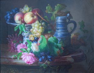 德语：带壶的花卉和水果 作者 安德烈亚斯·拉奇（Andreas Lach）