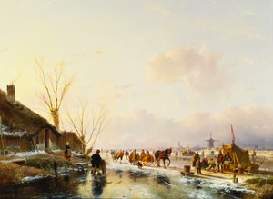 1850年，在冰冻的河面上，一个摊位上的溜冰者 作者 安德烈亚斯·谢尔福特