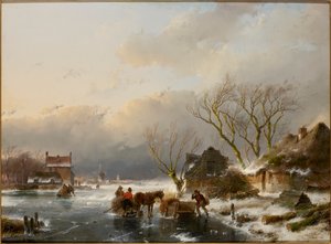 带有冰冻河流的冬季景观，1847年。