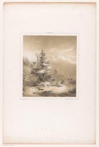 冬季景观：针叶树和驾雪橇的男子 作者 荷兰皇家 Steendrukkerij van CW Mieling