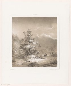 冬季景观与针叶树和人与雪橇 作者 安德烈亚斯·谢尔福特