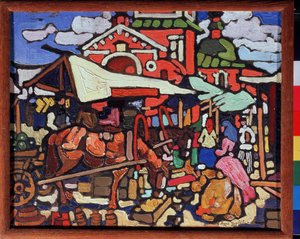 市场 安德烈·伊万诺维奇·德米特里耶夫（Andrei Ivanovich Dmitriev，1893-1921）的绘画。 布面油画 作者 安德烈·伊万诺维奇·德米特里耶夫