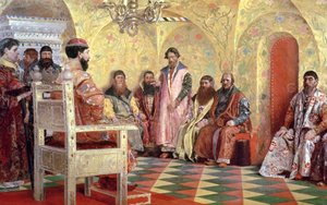 沙皇米哈伊尔·费奥多罗维奇（1596-1645）与博伊尔斯坐在他的房间，1893年