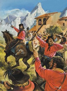 吉塞佩-加里波第（1807-82 年）和他的军队在与新波利王室军队的战斗中（纸面水粉画） 作者 安德鲁·豪瓦特