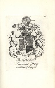 Coat of arms and crest of the right honorable Thomas Grey, 2nd Earl of Stamford 作者 安德鲁·约翰斯顿