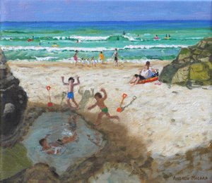 海池中的乐趣，圣艾夫斯，2024 年（布面油画） 作者 安德鲁·马卡拉（Andrew Macara）