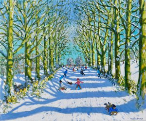 阳光与雪中的乐趣，德比，2022 年（布面油画） 作者 安德鲁·马卡拉（Andrew Macara）