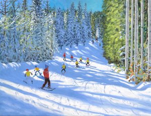 滑雪课，Samoens，法国，2020年，（布面油画）。 作者 安德鲁·马卡拉（Andrew Macara）