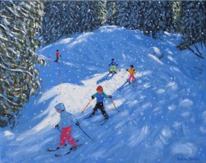 滑雪学校。2021 年，法国大山丘，萨摩昂（布面油画） 作者 安德鲁·马卡拉（Andrew Macara）