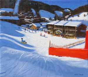 Skiing;La Clusaz , France,(oil on canvas) 作者 安德鲁·马卡拉（Andrew Macara）