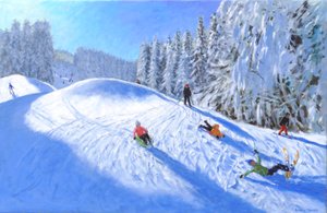 法国莫尔辛滑雪，2023 年（布面油画） 作者 安德鲁·马卡拉（Andrew Macara）