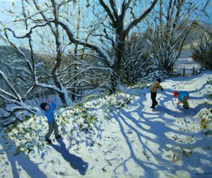 Snowball fight, Derbyshire (oil on canvas) 作者 安德鲁·马卡拉（Andrew Macara）