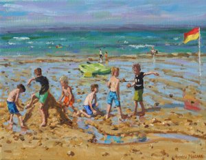 沙堡,Wells-next-the-sea,Norfolk,2019,(布面油画) 作者 安德鲁·马卡拉（Andrew Macara）