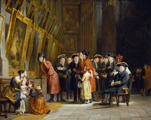 曾在霍雷肖-纳尔逊（Horatio Nelson，1758-1805 年）手下服役的英国陆海军老兵聚会：切尔西居民（身着红色衣服）和格林威治医院（身着蓝色衣服）参观格林威治医院的海洋涂料展厅