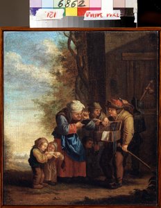 "Le vendeur de lunettes, ou allegorie de la Vue"（《卖眼镜的人》）。眼睛（选自《五感》系列） 安德里斯-迪尔克斯（1608-1641 年）的绘画作品 17 世纪 俄罗斯图拉国立艺术博物馆