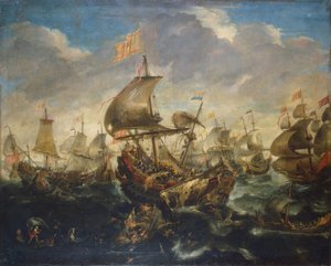 1573 年 5 月哈勒姆围城时西班牙舰队与荷兰舰队之战 作者 安德斯·范·埃特维尔特