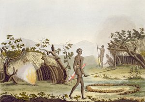 原住客舱，纽荷兰，来自&39;The Old and Modern Costume&39;的第64块，由Jules Ferrario出版，出版于1820年代至30年代